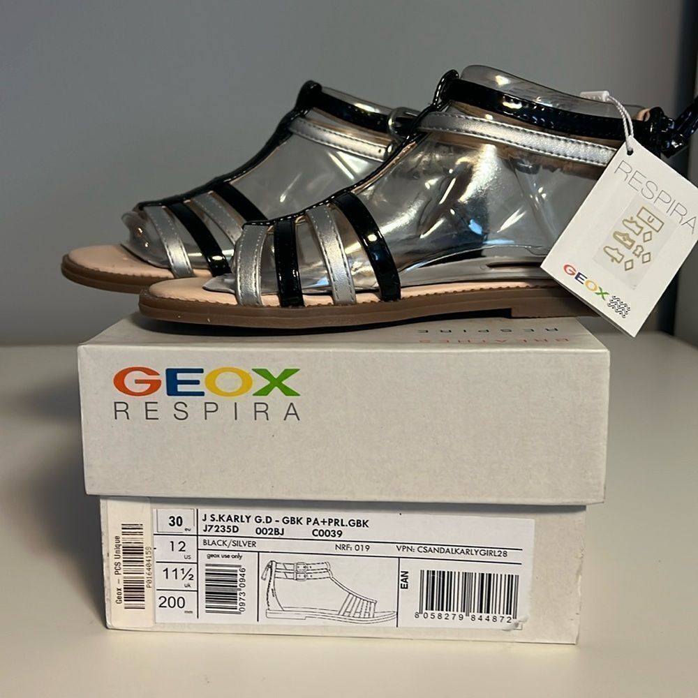 Geox girls black and silver strappy sandals